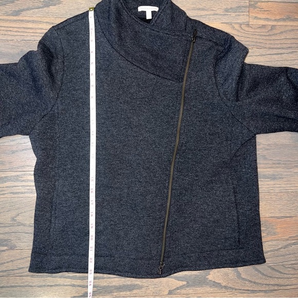 Eileen Fisher Jacket Large Wool Motorcycle Fleece Lined Sherpa Charcoal Grey - Picture 6 of 9